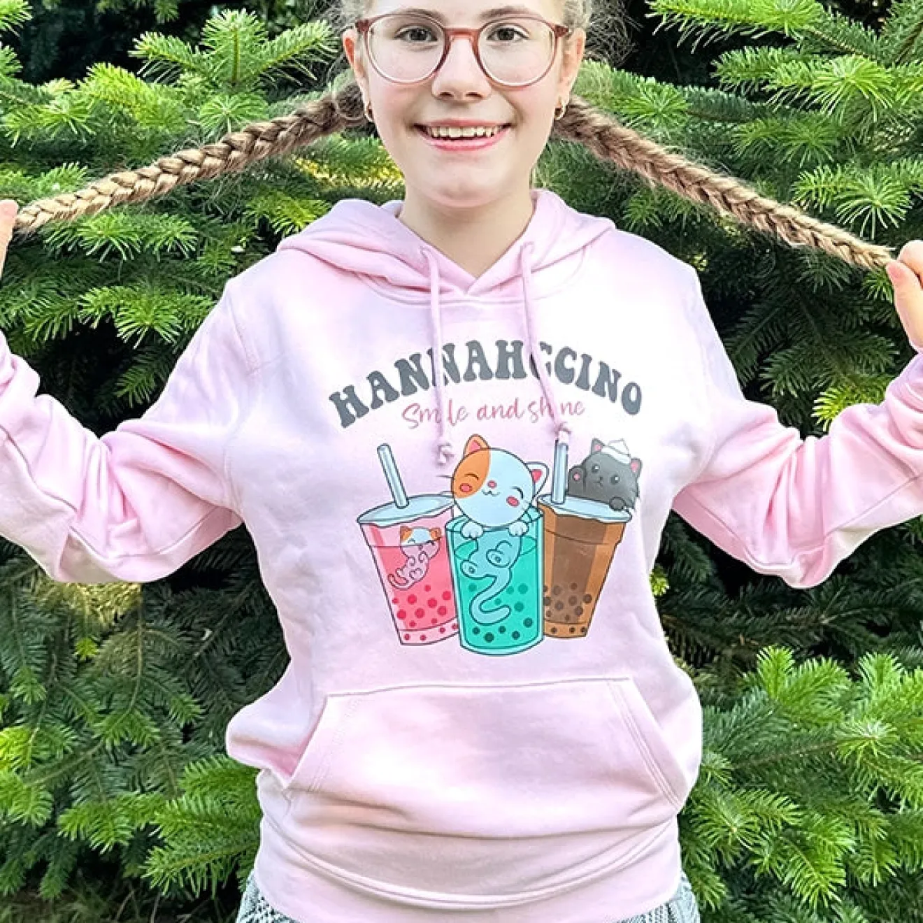 Hannahccino Cat Hoodie Pink
