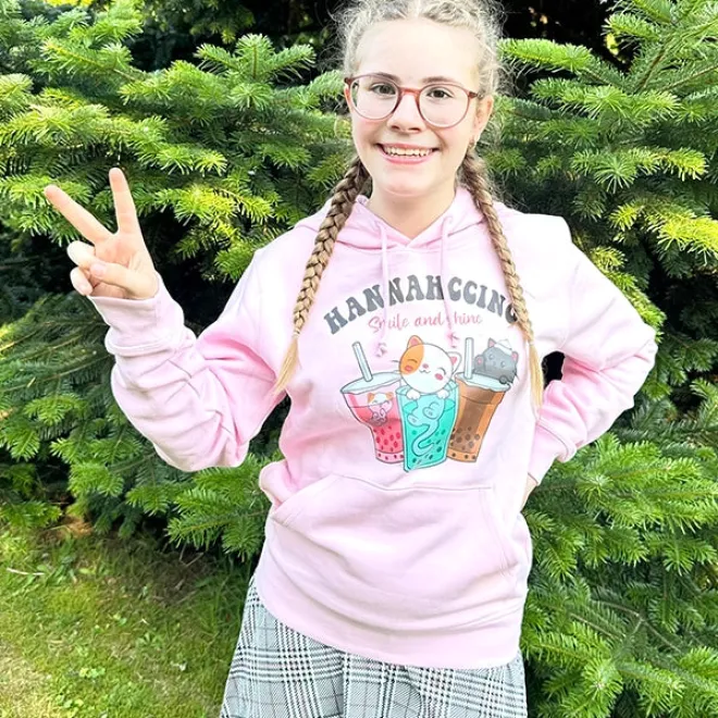 Hannahccino Cat Kids Hoodie Pink